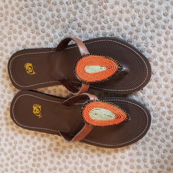 Unisex Maasai Leather Sandals. Size 11 or 42 decorated with beads. main image 7